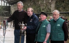 Championship winner Ted O'Sullivan receives the Appelbe Trophy from John Appelbe with Hereford Society judge & President Timmy O'Sullivan and Pat McCarthy IHBS